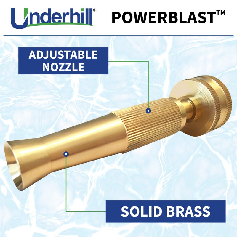 Underhill PowerBlast MultiMax Garden Water Hose Nozzle Adjustable, 7 GPM 80 PSI, 3/4-Inch Thread Inlet, High Pressure Heavy-Duty Brass, GNA-75 - Image 2